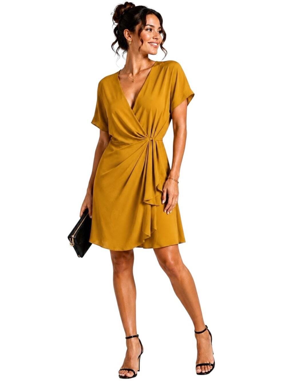 Aritzia Babaton Wallace Wrap Dress Mustard Draped V Neck Wedding Guest Cocktail